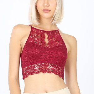 KEYHOLE HIGH NECK STRETCH LACE BRALETTE WITH LINED